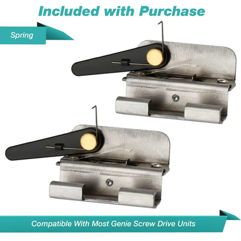 Two Garage Door Opener Limit Switches For Screw Drive Units 20113R 19795S 22785R Replacement Part in metal frame, front view