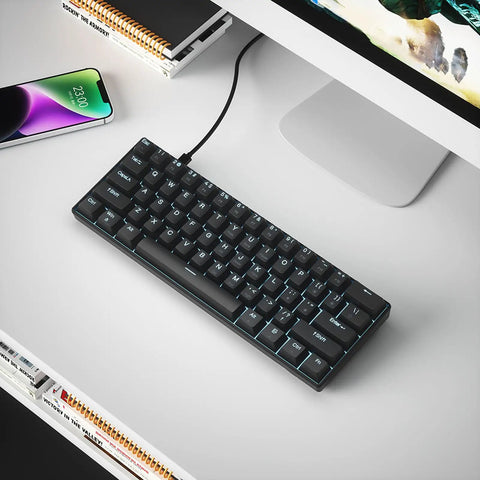 Badass Portable 61 Key Mechanical Gaming Keyboard With Vivid Led Backlight Ultra Compact 60 Layout Usb C Cord responsive switches on desk