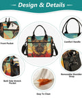 Design features of Insulated Lunch Bag Cooler Tote For Outdoor Picnics And Camping with detachable strap and side pockets.