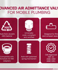 Advanced Air Admittance Valve for RV secondary venting, featuring ABS material and patented spring mechanism.