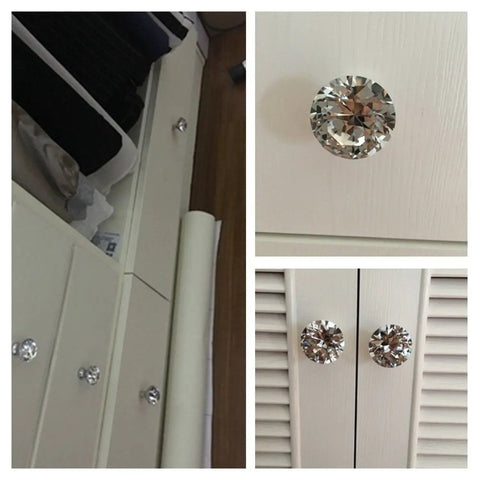100 Pack Clear Acrylic Cabinet Handles With Zinc Alloy Base 30mm Crystal Drawer Pulls For Kitchen Cabinets And Wardrobes, showcasing cabinet knobs on furniture.