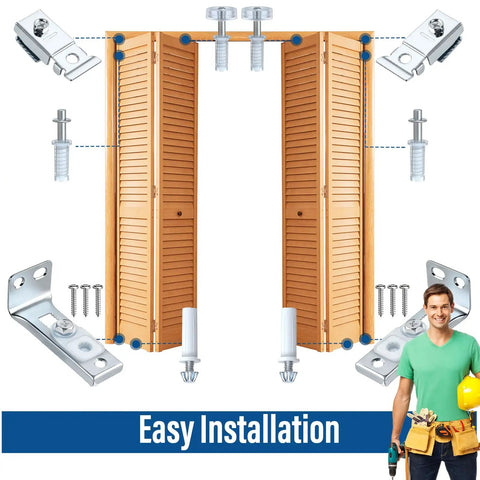 Two Pack Bifold Door Hardware Kit For Closets And Folding Doors Includes Top And Bottom Pivots 7/8 Inch Guide Wheels