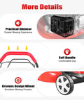 Powerful 140cc Self Propelled Gas Lawn Mower With 20 Inch Blade And 8 Position Adjustable Cutting Height For Large Yards And Estates Easy Start Rugged Steel Deck Mulching Capable No Sweat Mowing silencer, soft handle, grooved wheel detail