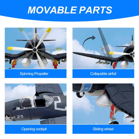 Movable parts of F-4U Corsair Fighter Model Kit 1:48 Scale For Adults Into Warbirds, WWII Classic Aircraft Display Model.