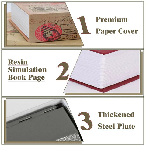 Hidden Book Safe With Combination Lock Vintage Faux Book Safe premium cover and simulation page details