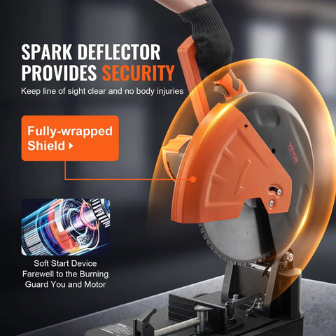 Chop Saw 14 Inch Dry Cut With Cold Cut Technology 2800W 1200RPM Steel Cutting Machine with safety shield displayed in use