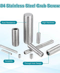 50 Pcs M6-1 X 12mm Grub Screws 304 Stainless Steel Cup Point Allen Head Screws Internal Hex Socket Drive shown grouped