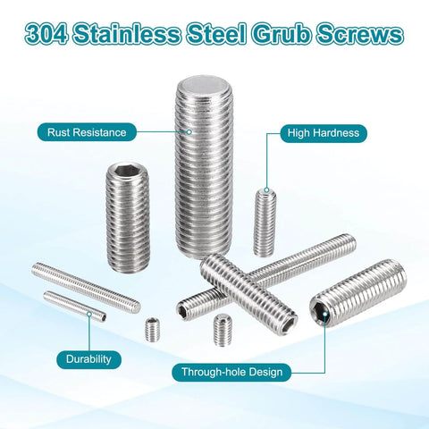 50 Pcs M6-1 X 12mm Grub Screws 304 Stainless Steel Cup Point Allen Head Screws Internal Hex Socket Drive shown grouped