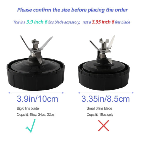 Comparison of 3.9 inch and 3.35 inch Six Fin Blender Blade Replacements with Female Socket for Auto IQ Blenders