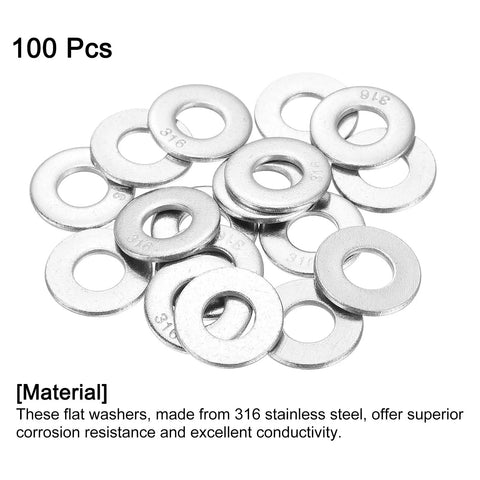 100 Piece Set Of 1/4 Inch Flat Washers Crafted From Top Shelf 316 Stainless Steel For Nailing Down Bolts And Screws With A Solid Marine Grade Feel Perfect For Daily Grind Tasks And Outdoor Builds, showing washers.