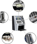 Realistic ATM Piggy Bank For Kids And Adults With Card And PIN Mini Black ATM Machine For Deposits Withdrawals Coin Reader And Balance Calculator Dope Gift For Saving Pros; front view showing card slot and keypad details