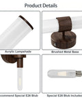 8000mAh Walnut Battery Operated Wall Sconces Set of 2, Dimmable Rechargeable Wall Sconce with Remote, showing acrylic lampshade and brushed metal base.