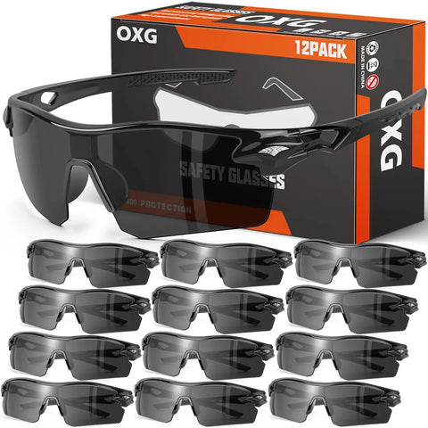 12 Pack ANSI Z87.1 Safety Glasses For Men And Women, Impact Resistant Protective Eyewear For Work Or Outdoor, Durable Gray Frames