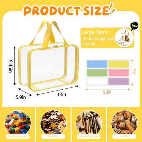 Eight Piece Extra Large Colorful Toy Storage Bags With Zippers And Labels Clear PVC Waterproof Organizers for board games and crafts