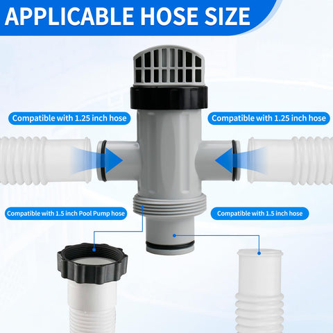 Dual Split Hose Plunger Valve For Intex Above Ground Pools showing 1.25 in and 1.5 in hose fittings compatibility for DIY maintenance