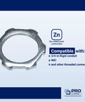 Tough As Nails 3/4 Inch Rigid Conduit Lock Nut 20 Pack Killer Grip Slick Threaded Electrical Connector Hardware For Imc Tube And Junction Box Mounting Pro Shop Kit, zinc-plated steel construction.
