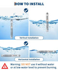 Heavy Duty 4 Inch Stainless Deep Well Submersible Pump 1.5HP 230V 60Hz installation guide, showing correct vertical use