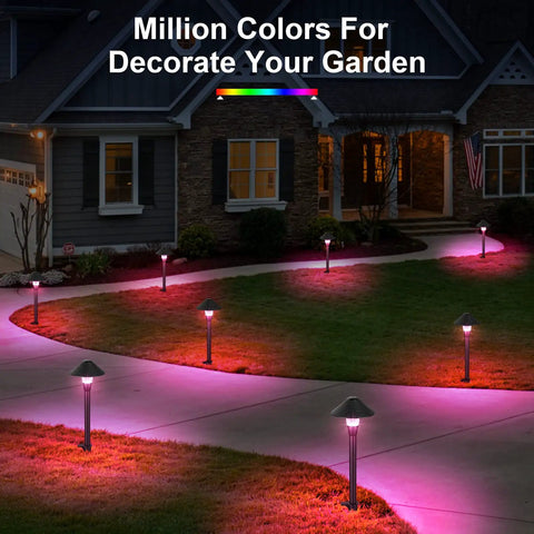 Lit 200LM Smart Outdoor Pathway Lights With 12V Low Voltage And App Control lighting up garden path with RGB colors