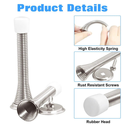 Six Pack 3.2 Inch Spring Door Stopper Heavy Duty Door Stop With Rust Proof Screws And Rubber Bumper Tips Satin Nickel Finish