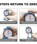 Thickness Gauge 0-20mm With Flat Tip Dial Indicator, 0.1mm Accuracy, Rugged Metal Build, White Dial With Clear Graduations, Handy For DIY Projects, Shop Work, And Metalworking Measurements. steps return to zero
