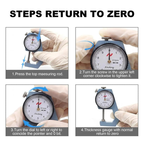 Thickness Gauge 0-20mm With Flat Tip Dial Indicator, 0.1mm Accuracy, Rugged Metal Build, White Dial With Clear Graduations, Handy For DIY Projects, Shop Work, And Metalworking Measurements. steps return to zero