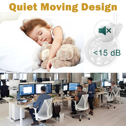 Child sleeping with stuffed animal; quiet office environment with people working; promoting 3 Inch Office Chair Caster Wheels Rubber Heavy Duty Replacement Set Of 5 Universal 11mm Stem Fit For Hardwood Floors And Carpets With Smooth Glide For Gaming Desks With Quiet Rolling And Floor Safe Rubber