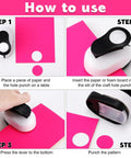 How to use steps for Three Piece Circle Punch Set 2 Inch 1 5 Eighth Inch And 1 Inch Black Paper Punches with pink paper demo