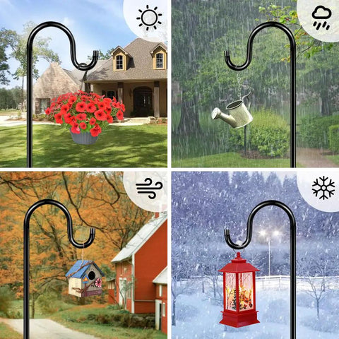 Heavy Duty 84 Inch Shepherds Hook For Outdoor Use With 7 Prong Base Sturdy Bird Feeder Pole For Hanging Lanterns Hummingbird Feeders