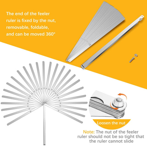 Amazon 25-blade stainless steel feeler gauge set with metric and imperial blades, fanned display