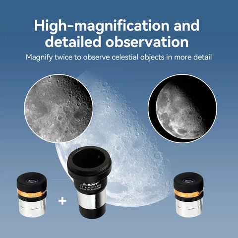 4mm 10mm 23mm Eyepiece Set With 2x Barlow Lens For 1.25 Inch Tubes, 62 Degree Wide Angle View, lunar observation example.