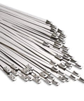 Close-up of Built Tough Heavy Duty Stainless Steel Zip Ties 11.8 Inch By 0.18 Inch 304 Stainless Cable Ties for outdoor use.