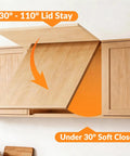 Overhead Cabinet Lid Support Hinges With Soft Close Adjustable Seven Level Strength, 110 Degree Opening in kitchen setup.