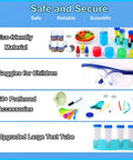 Hands On Science Lab Kit For Kids With 72 Plus Experiments Including goggles, test tubes, and eco-friendly materials.