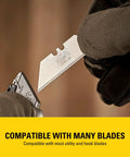 Gloved hand changing blade in a Sport Knife With Easy Blade Change And One Handed Quick Slide Blade Slider Takes Standard Utility Blades Safety Feature Prevents Dual Blades Two And Seven Sixteenth Inch Blade Five And Quarter Inch Handle Silver Finish.