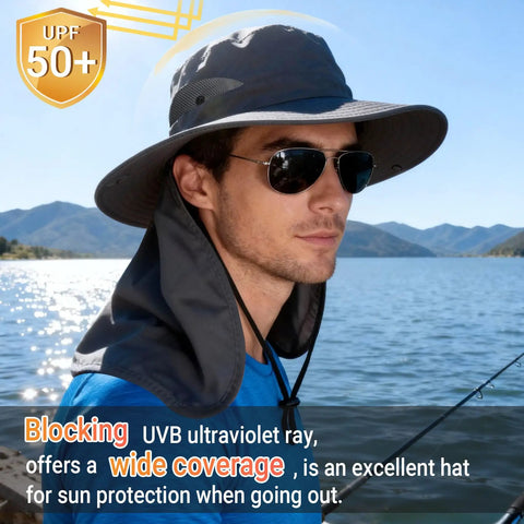 Sun Hat For Men And Women With Neck Flap UPF 50 UV Protection Wide Brim Safari Style For Hiking And Fishing