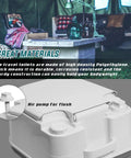 Portable Camping Toilet with Splash-Free Flush Anti Leak Water Pump, close-up of tank and air pump in a camping setup