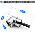105 Degree Short Right Angle Drill Adapter With 1/4 Inch Hex Magnetic Bit Holder And S2 Steel Driver Bits view with dimensions.