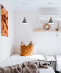 Kiven Instant Light Conversion Kit for 4/5/6inch Hole,Metal Farmhouse Lighting in modern bedroom setting with pillows.