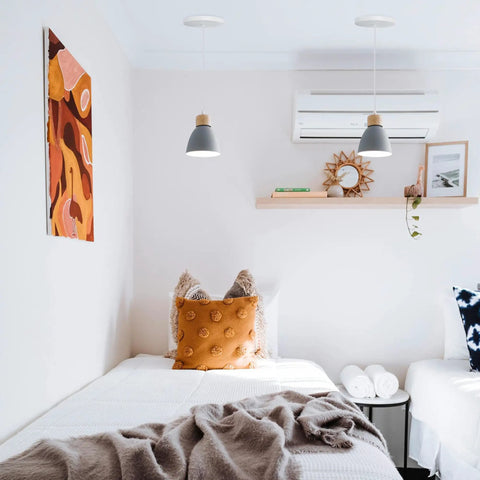 Kiven Instant Light Conversion Kit for 4/5/6inch Hole,Metal Farmhouse Lighting Recessed Can Light Conversion Kit to Pendant with E26 Screw-in Adapter for Kitchen Island Hallway Gray TB1649 1Pcs hanging over beds in a cozy bedroom.