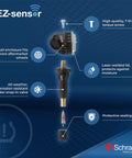 EZ-Sensor TPMS Tire Pressure Monitoring Sensor 314.9 315 433 MHz Snap-In Fixed Angle, Programmable For Your Ride Year Make Model, Requires Programming Before Installation. Exploded view of TPMS sensor with valve stem and cap