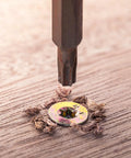 Tough As Nails M4 T20 Torx Screws Flat Head Machine Fasteners 10.9 Grade Alloy Steel Black Oxide Finish being driven into wood.