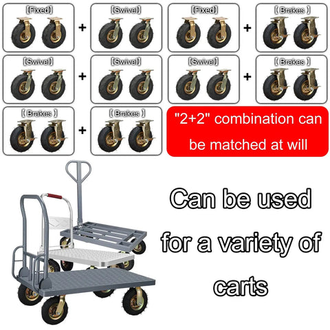 Premium Pneumatic Rubber Caster Wheels Featuring Heavy Duty Swivel Brakes For Back Breaking Carts And Tool Dollies Gotta Roll Slick Outdoors on cart.