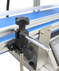 Close-up of the Automatic Desktop Conveyor Labeler 110V handle for adjusting height and position of the conveyor system.