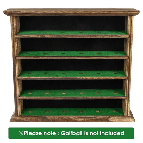 Rustic Wood Golf Ball Display Cabinet Wall Rack 5 Tier Shelf No Door Holder for Collectible Balls and Trophies, empty view