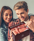Couple smiling while holding a Deluxe Wood Carving Kit With Leather Case All In One Whittling Tools Set Featuring accessories box