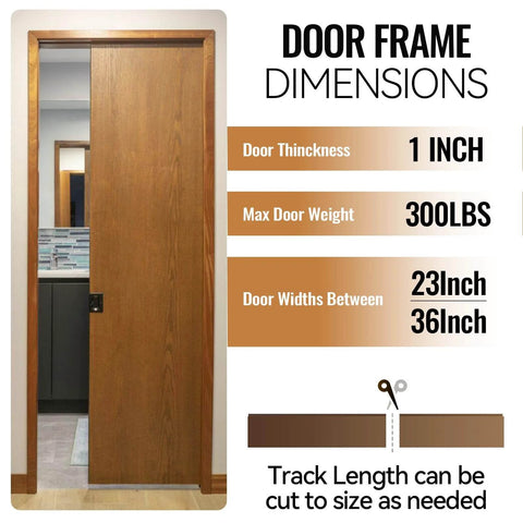 72 Inch Pocket Door Hardware Kit With Soft Close, Heavy Duty Aluminum Track for 23 to 36 Inch Single Doors Installed View