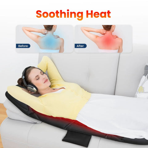 Person using Full Body Massage Mat With Heat And Vibration Ten Motors Four Heating Zones 30 Minute Auto Shut Off Foldable Relaxation Pad