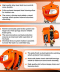1 Ton Chain Hoist Manual Hand Lift 10 Ft Lift Steel Chain Block Hoist With 6mm Chain, orange alloy steel shell, features labeled