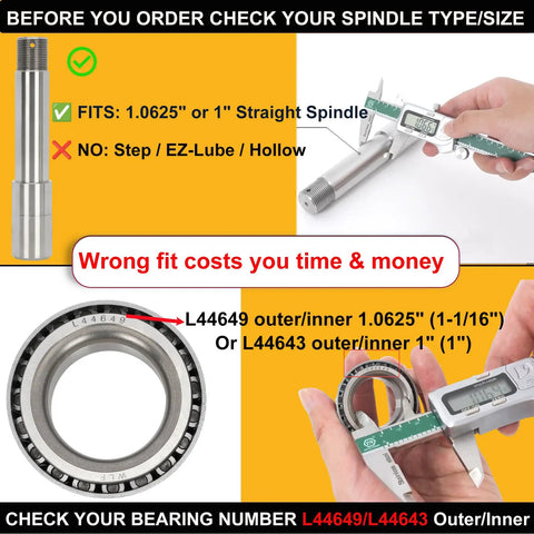 Measurement tools and bearings for Heavy Duty 2000Lb Trailer Hub Kit With Five Lug Four And Half Inch Bolt Pattern For Straight Spindle