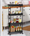 Slim Rolling Storage Cart Four Tier Organizer For Kitchen And Bathroom, Space Saving Mobile Shelving Unit